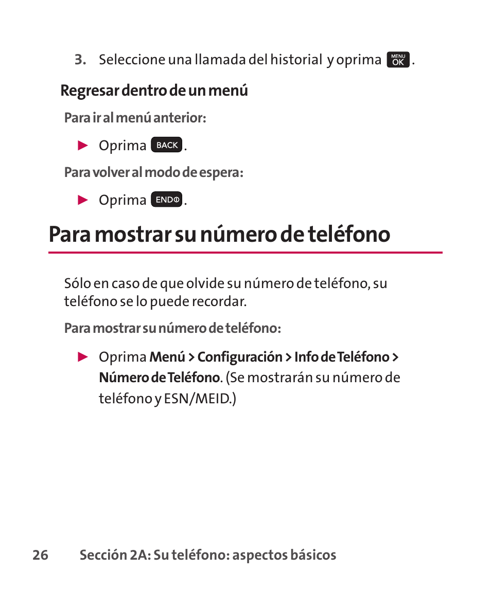 Para mostrar su número de te, Para mostrar su número de teléfono | LG LGLX265 User Manual | Page 253 / 438