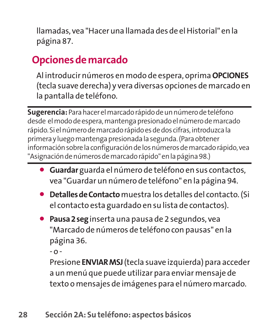 Opciones de marcado | LG LGLX265 User Manual | Page 255 / 438