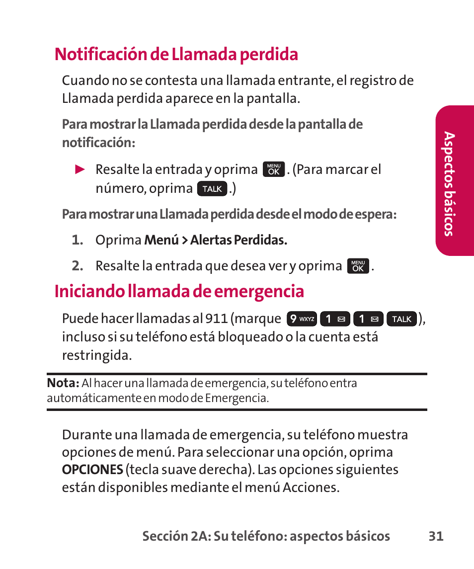 Notificación de llamada perdida, Iniciando llamada de emergencia | LG LGLX265 User Manual | Page 258 / 438