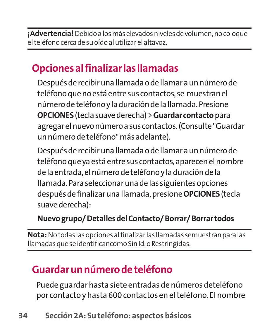 Opciones al finalizar las llamadas, Guardar un número de teléfono | LG LGLX265 User Manual | Page 261 / 438