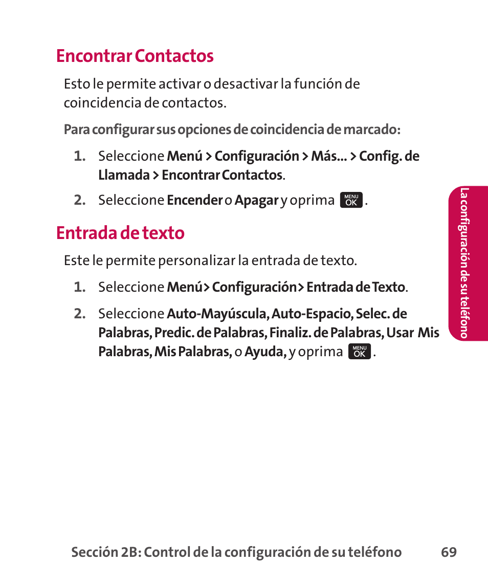 Encontrar contactos, Entrada de texto | LG LGLX265 User Manual | Page 296 / 438