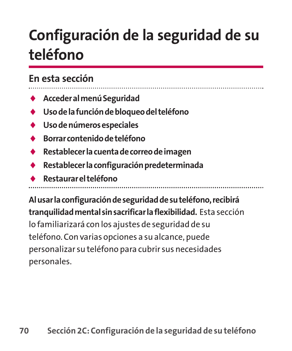 Configuración de la segurida, Configuración de la seguridad de su teléfono, En esta sección | LG LGLX265 User Manual | Page 297 / 438