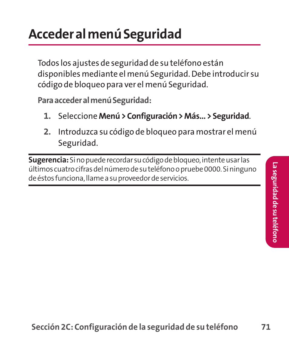 Acceder al menú seguridad | LG LGLX265 User Manual | Page 298 / 438