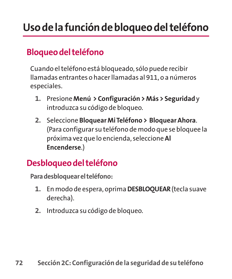 Uso de la función de bloqueo, Uso de la función de bloqueo del teléfono, Bloqueo del teléfono | Desbloqueo del teléfono | LG LGLX265 User Manual | Page 299 / 438