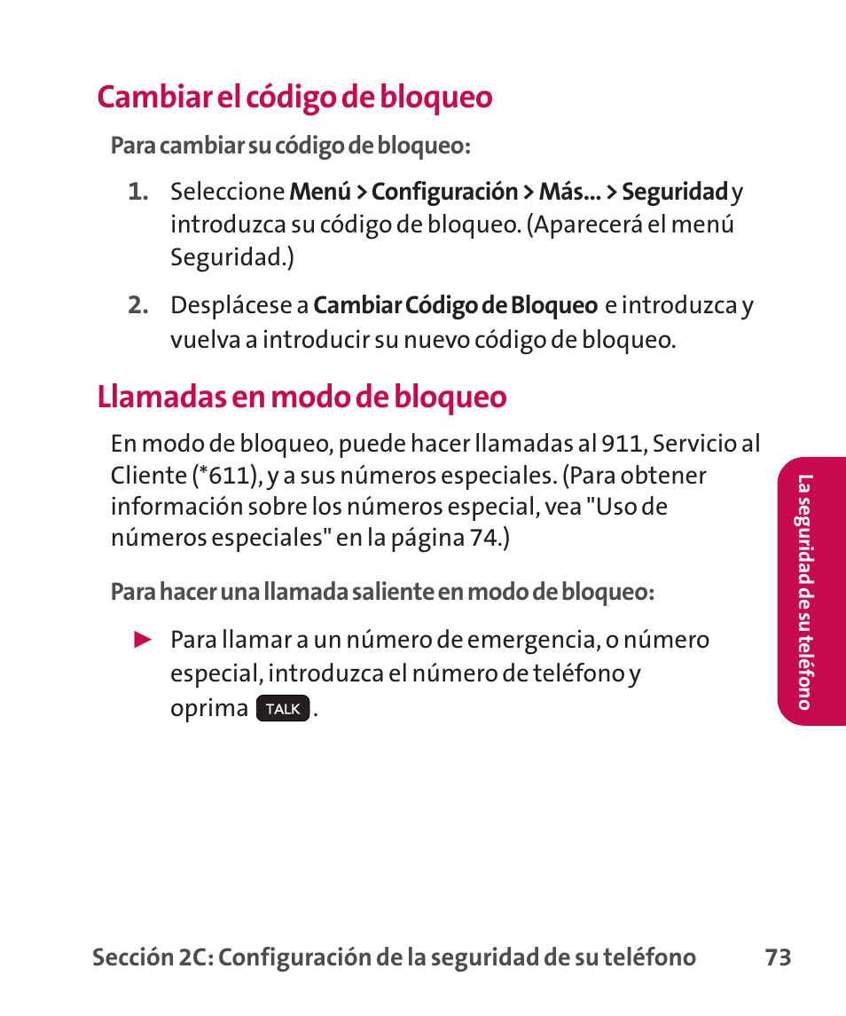 Cambiar el código de bloqueo, Llamadas en modo de bloqueo | LG LGLX265 User Manual | Page 300 / 438