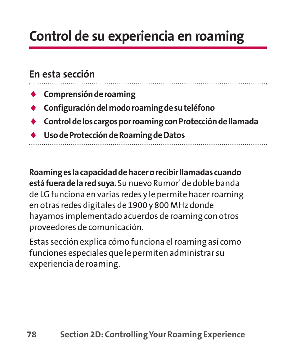 Control de su experiencia en, Control de su experiencia en roaming, En esta sección | LG LGLX265 User Manual | Page 305 / 438