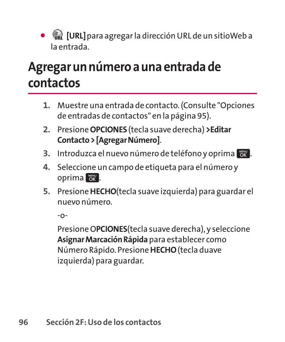 Agregar un número a una entr, Agregar un número a una entrada de contactos | LG LGLX265 User Manual | Page 323 / 438
