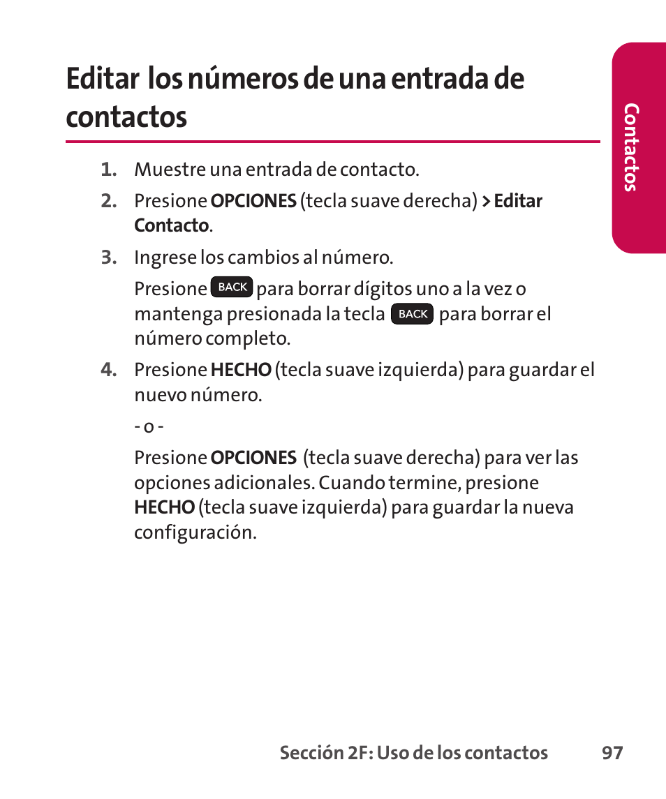 Editar los números de una e, Editar los números de una entrada de contactos | LG LGLX265 User Manual | Page 324 / 438