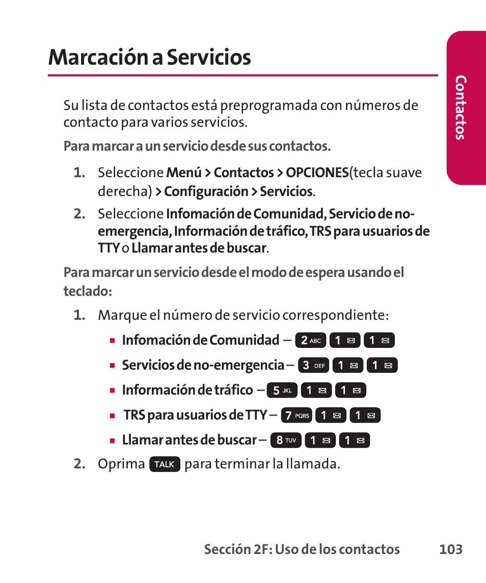 Marcación a servicios | LG LGLX265 User Manual | Page 330 / 438