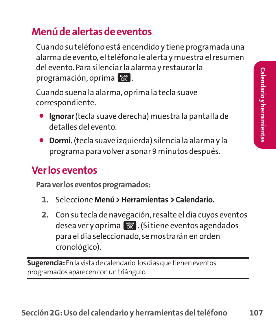 Menú de alertas de eventos, Ver los eventos | LG LGLX265 User Manual | Page 334 / 438