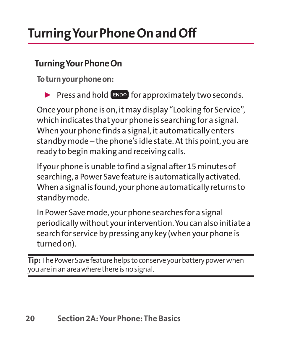 Turning your phone on and off | LG LGLX265 User Manual | Page 34 / 438