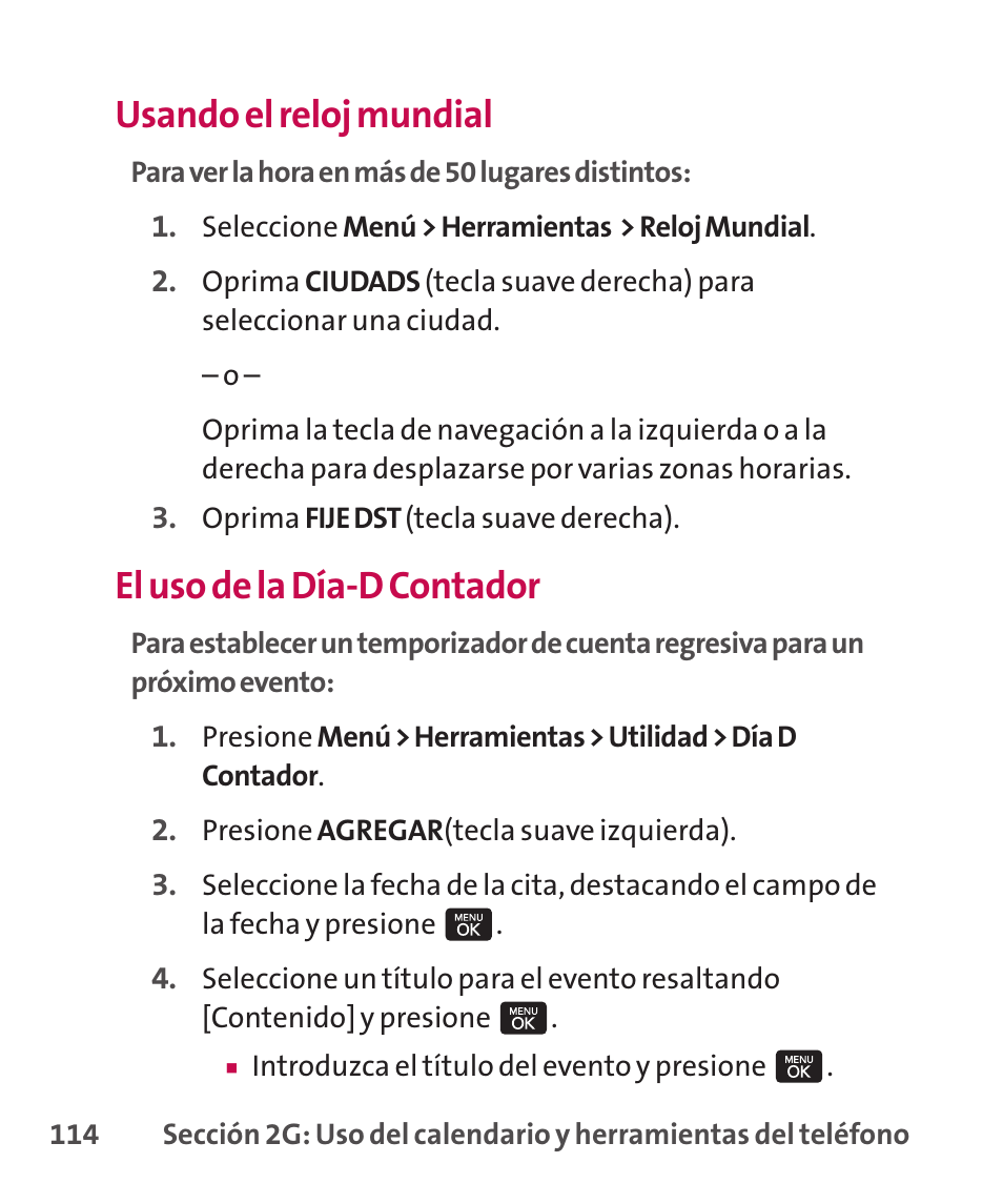 Usando el reloj mundial, El uso de la día-d contador | LG LGLX265 User Manual | Page 341 / 438