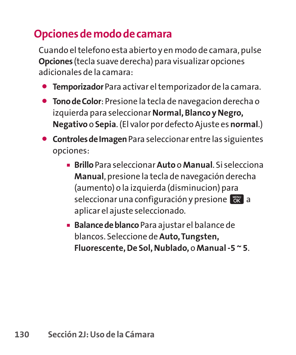 Opciones de modo de camara | LG LGLX265 User Manual | Page 357 / 438