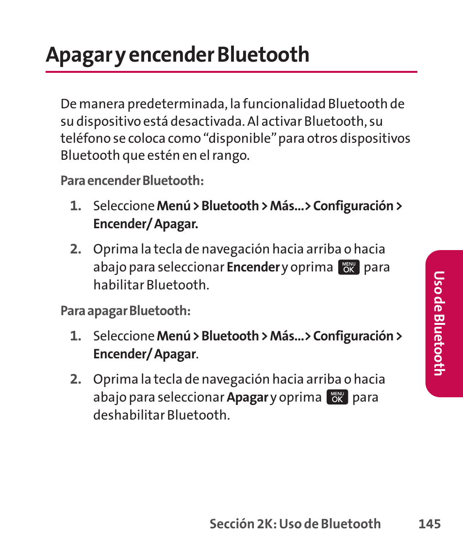 Apagar y encender bluetooth | LG LGLX265 User Manual | Page 372 / 438