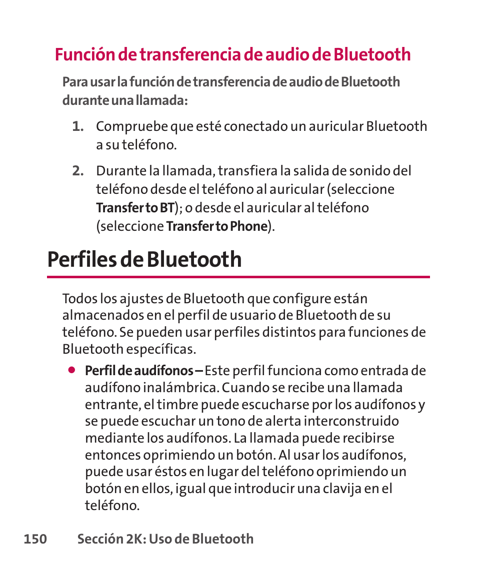 Perfiles de bluetooth, Función de transferencia de audio de bluetooth | LG LGLX265 User Manual | Page 377 / 438