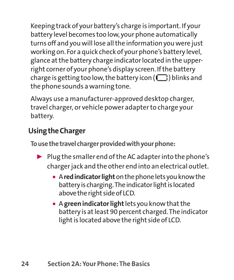 Using the charger | LG LGLX265 User Manual | Page 38 / 438