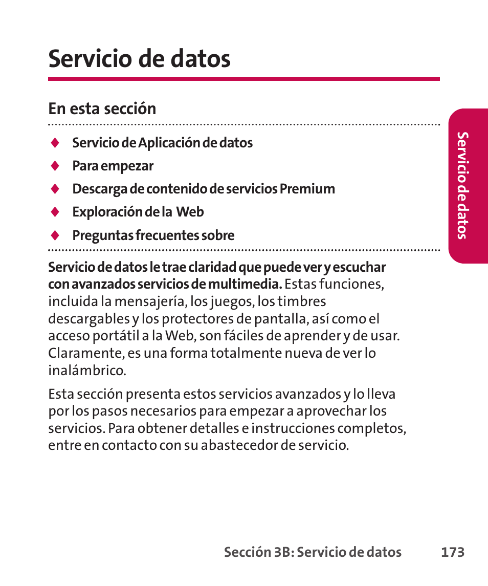 Servicio de datos, En esta sección | LG LGLX265 User Manual | Page 400 / 438