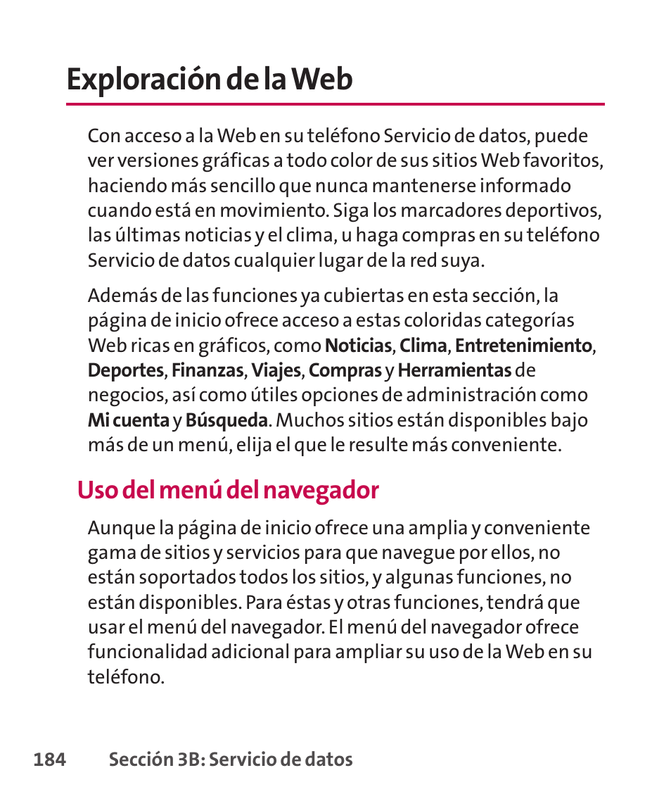 Exploración de la web, Uso del menú del navegador | LG LGLX265 User Manual | Page 411 / 438