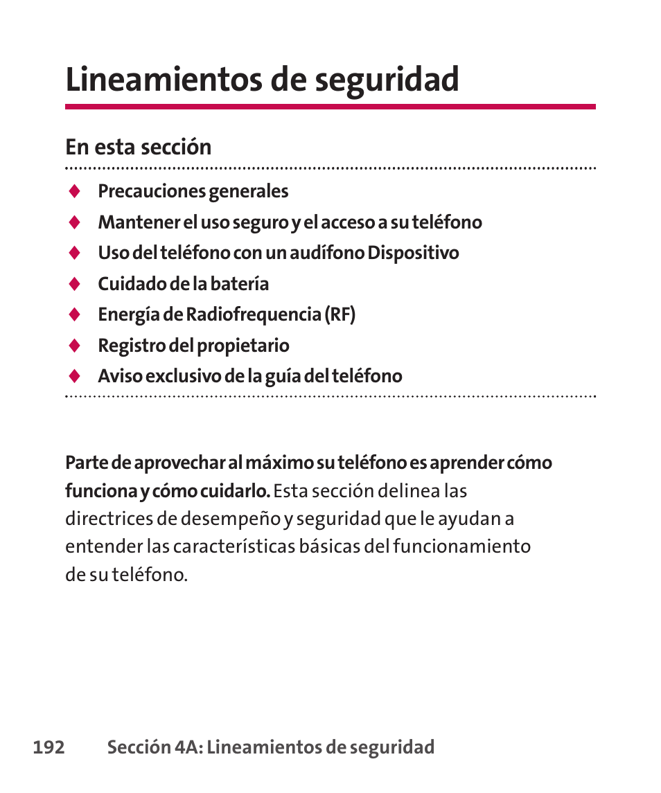 Lineamientos de seguridad, En esta sección | LG LGLX265 User Manual | Page 419 / 438