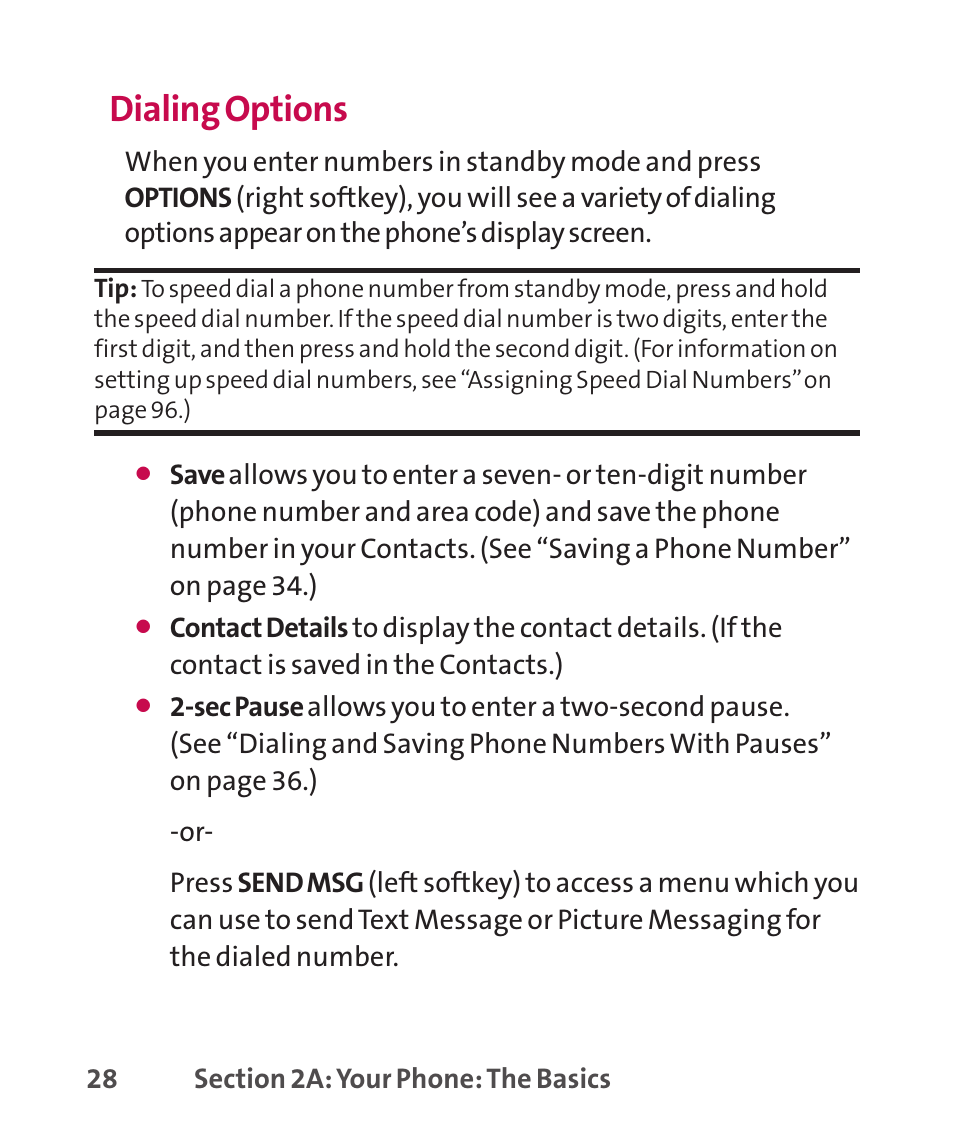 Dialing options | LG LGLX265 User Manual | Page 42 / 438
