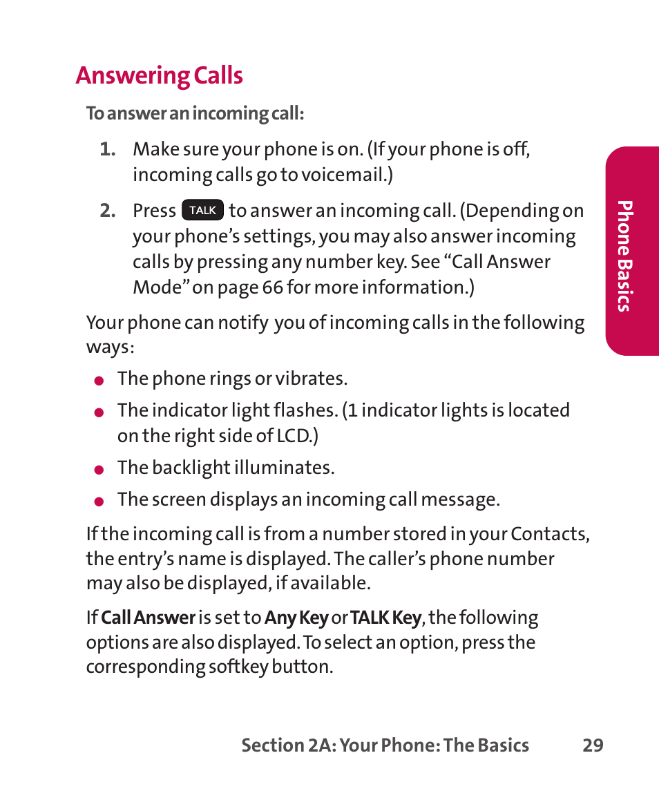 Answering calls | LG LGLX265 User Manual | Page 43 / 438