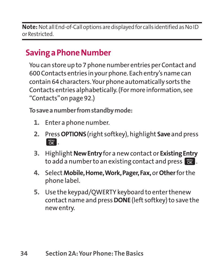 Saving a phone number | LG LGLX265 User Manual | Page 48 / 438