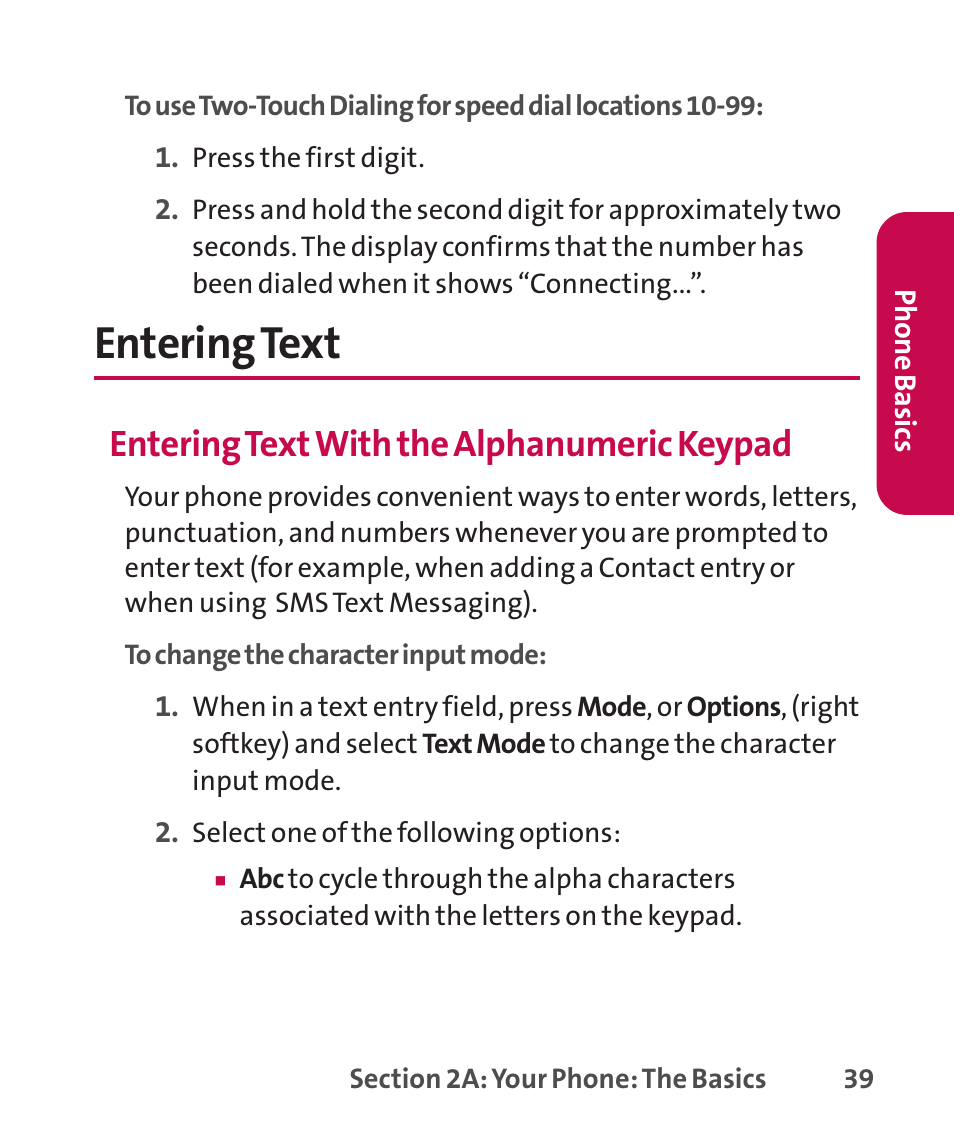 Entering text, Entering textwith the alphanumeric keypad | LG LGLX265 User Manual | Page 53 / 438