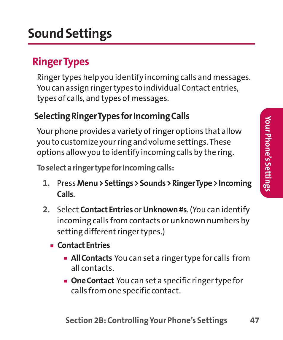 Sound settings, Ringer types | LG LGLX265 User Manual | Page 61 / 438