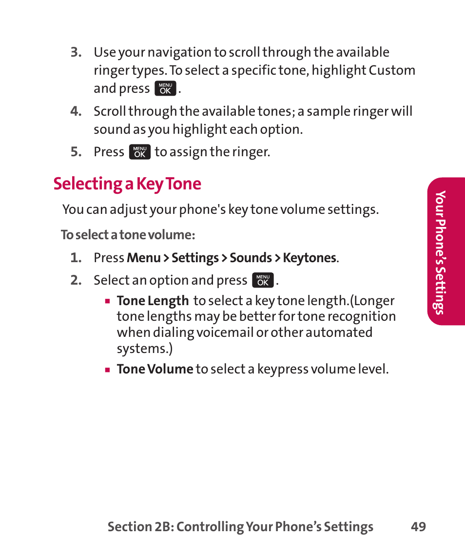Selecting a key tone | LG LGLX265 User Manual | Page 63 / 438