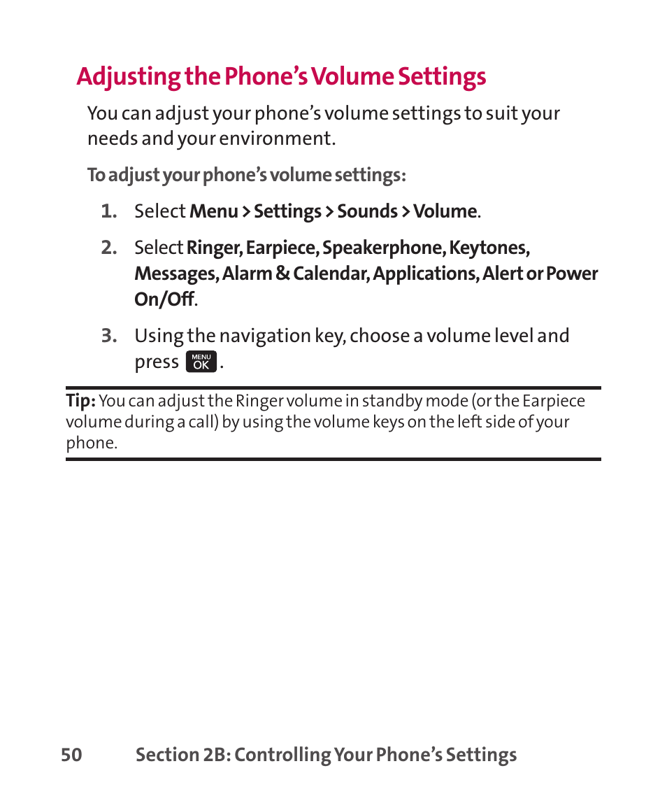 Adjusting the phone’s volume settings | LG LGLX265 User Manual | Page 64 / 438