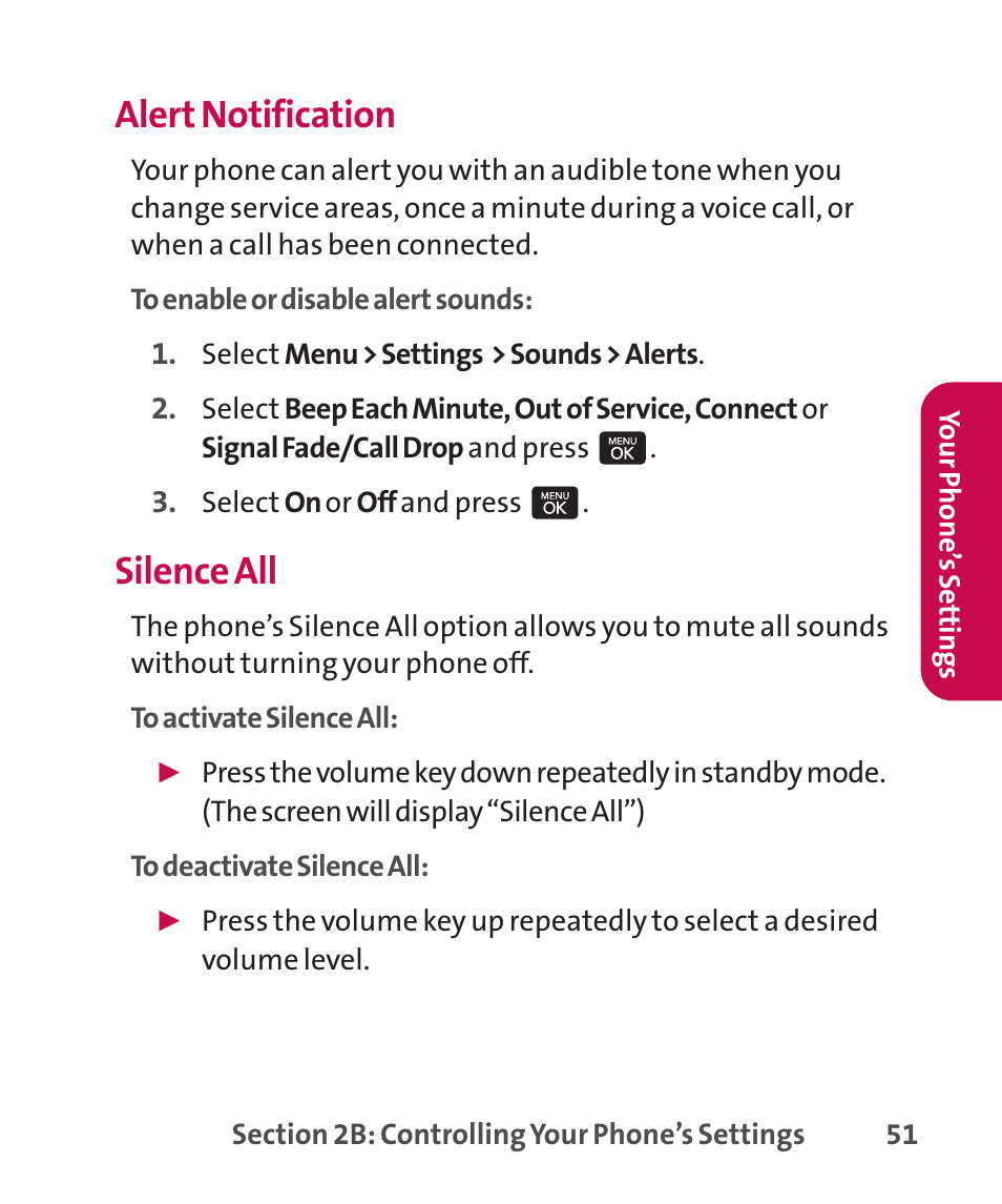 Alert notification, Silence all | LG LGLX265 User Manual | Page 65 / 438