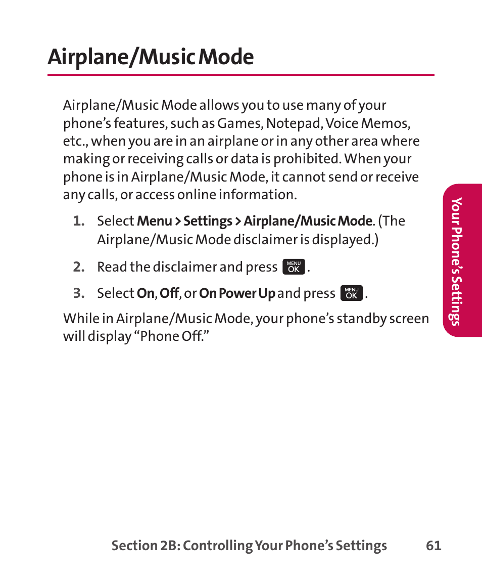 Airplane/music mode | LG LGLX265 User Manual | Page 75 / 438