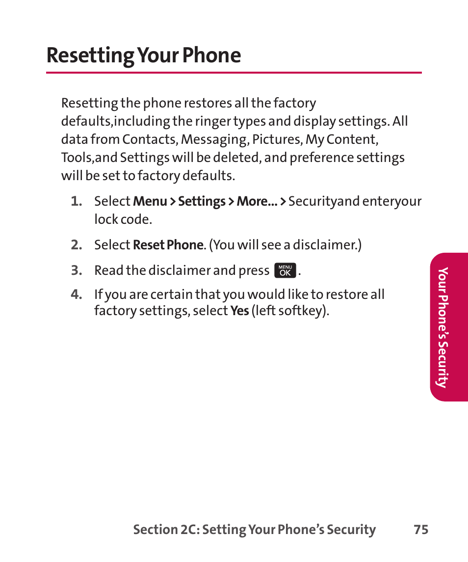 Resetting your phone | LG LGLX265 User Manual | Page 89 / 438