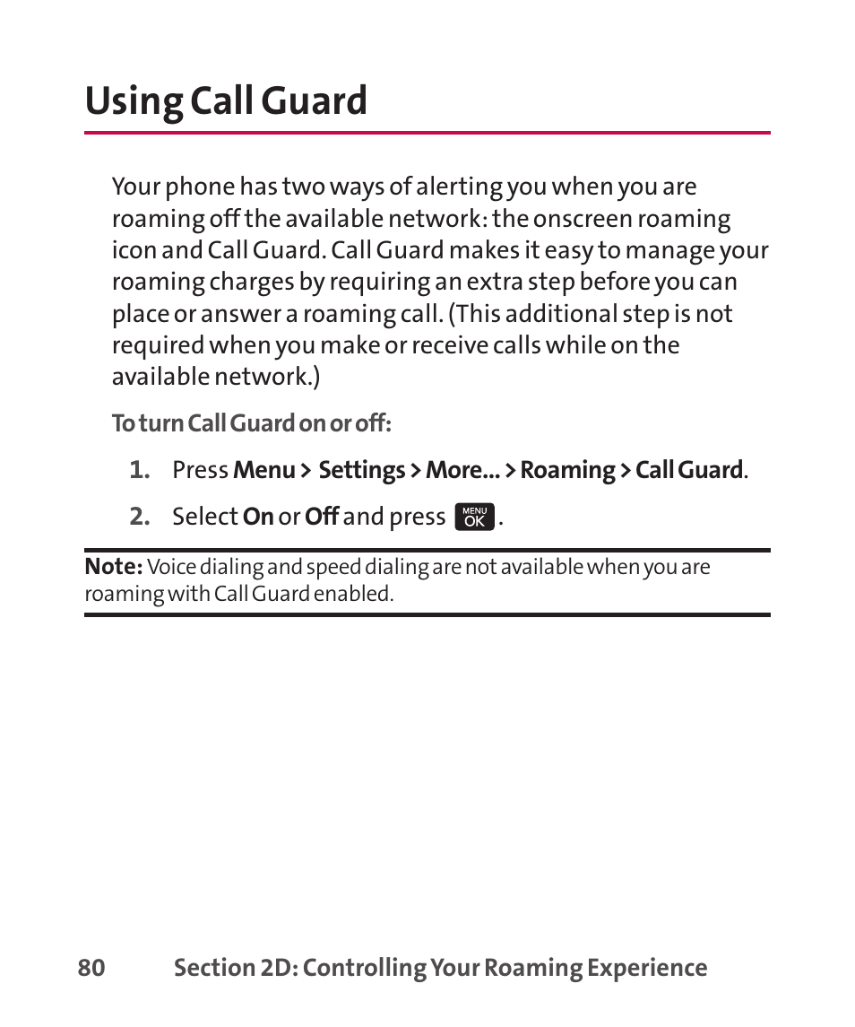 Using call guard | LG LGLX265 User Manual | Page 94 / 438
