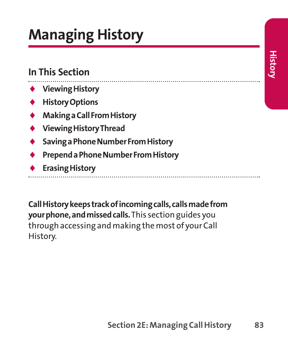 Managing history | LG LGLX265 User Manual | Page 97 / 438