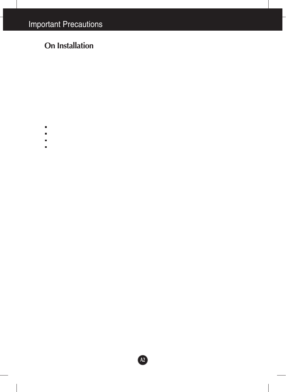 On installation, Important precautions on installation | LG W2361V-PF User Manual | Page 3 / 29