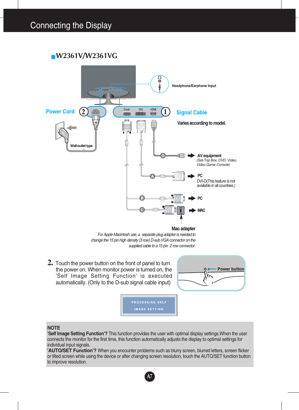 Connecting the display | LG W2361V-PF User Manual | Page 8 / 29