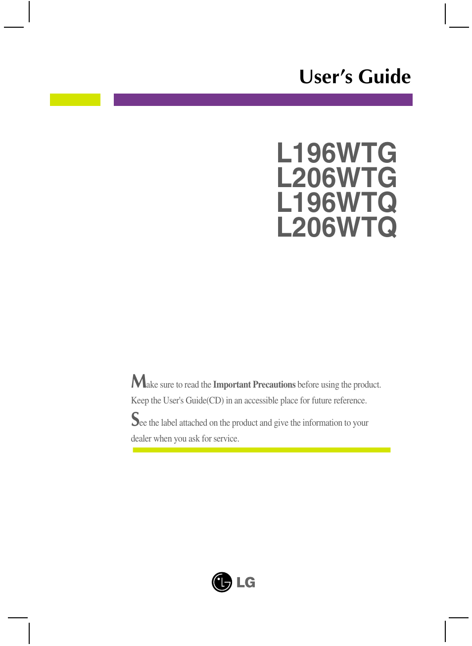 LG L196WTQ-BF User Manual | 23 pages