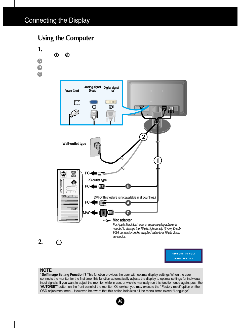 Using the computer, Connecting the display | LG L196WTQ-BF User Manual | Page 7 / 23