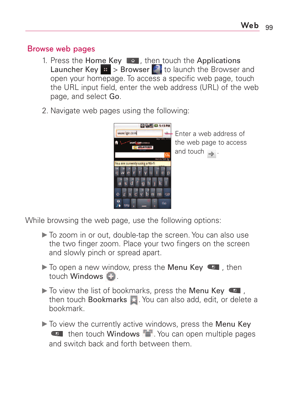 Browse web pages | LG VS660 User Manual | Page 101 / 692
