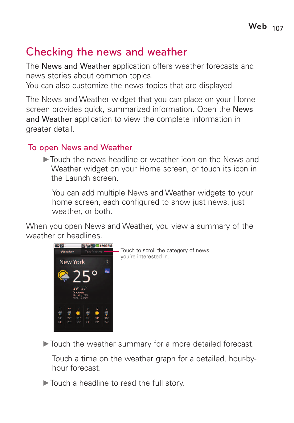 Checking the news and weather | LG VS660 User Manual | Page 109 / 692
