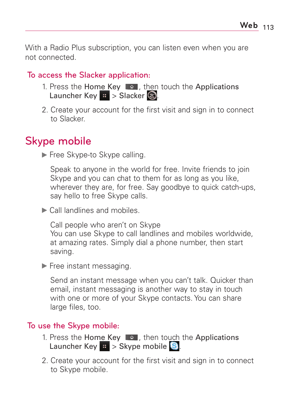 Skype mobile | LG VS660 User Manual | Page 115 / 692