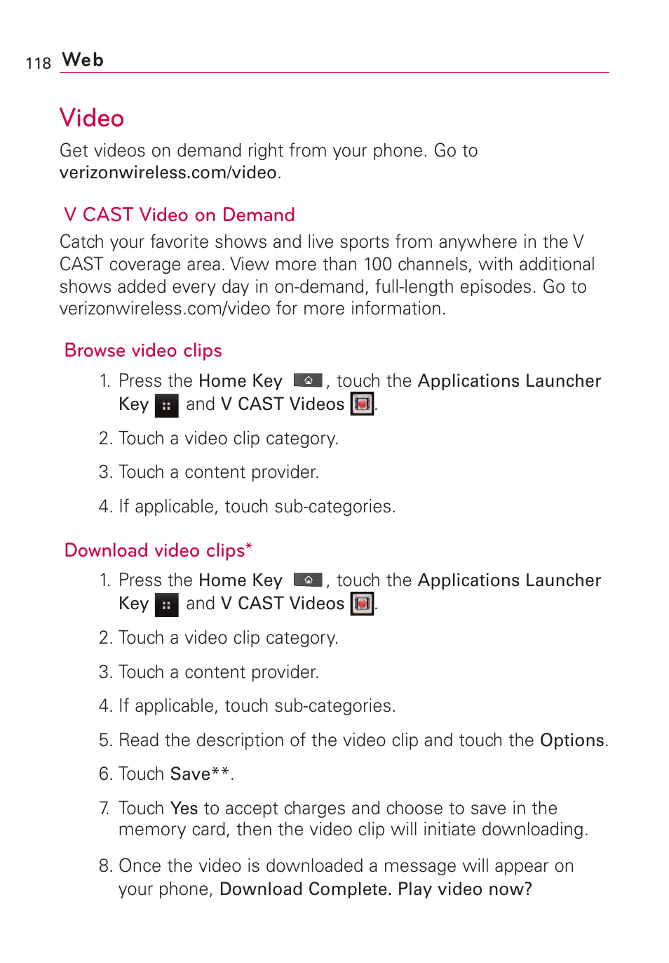 Video | LG VS660 User Manual | Page 120 / 692