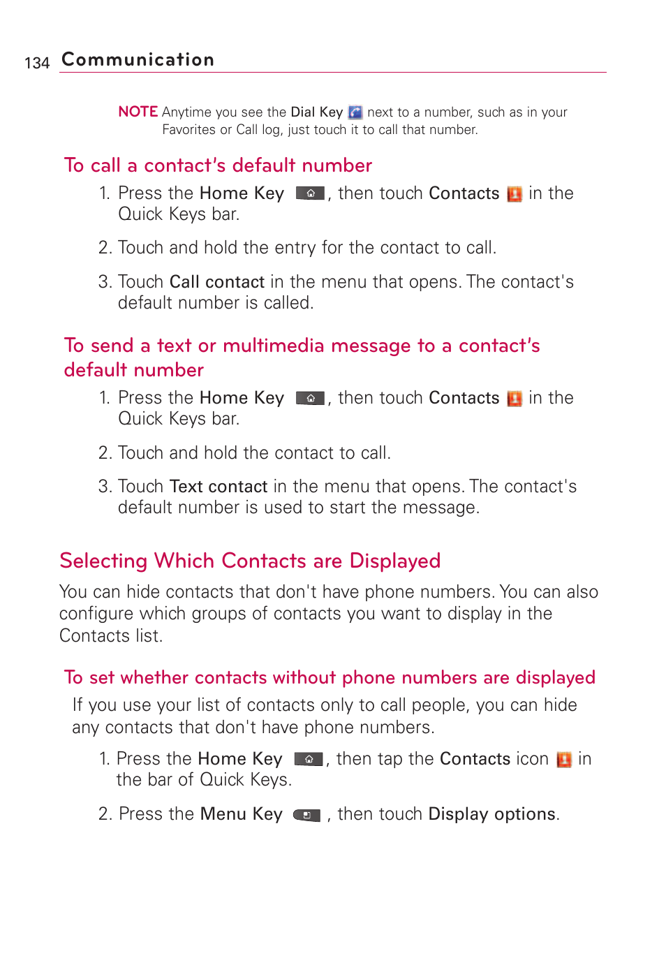 Selecting which contacts are, Selecting which contacts are displayed | LG VS660 User Manual | Page 136 / 692