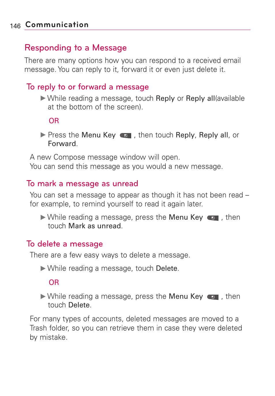 Responding to a message, Communication | LG VS660 User Manual | Page 148 / 692