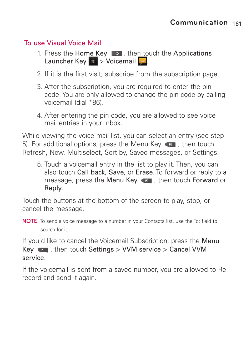 Communication | LG VS660 User Manual | Page 163 / 692