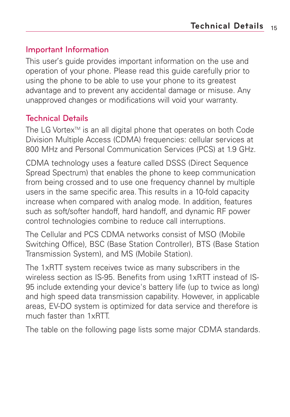 Technical details, Important information | LG VS660 User Manual | Page 17 / 692