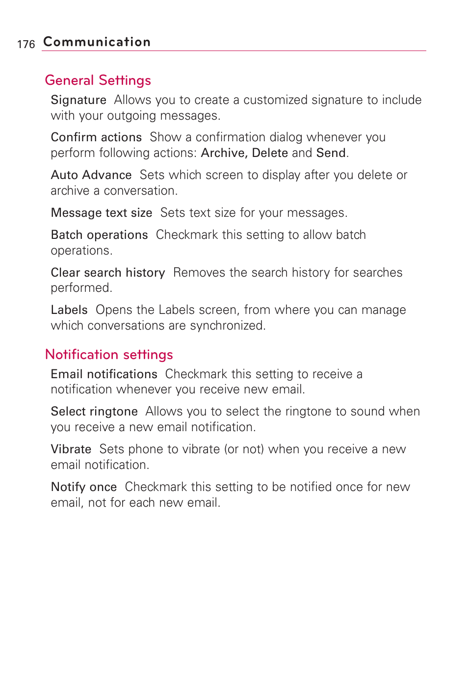 General settings, Notification settings | LG VS660 User Manual | Page 178 / 692