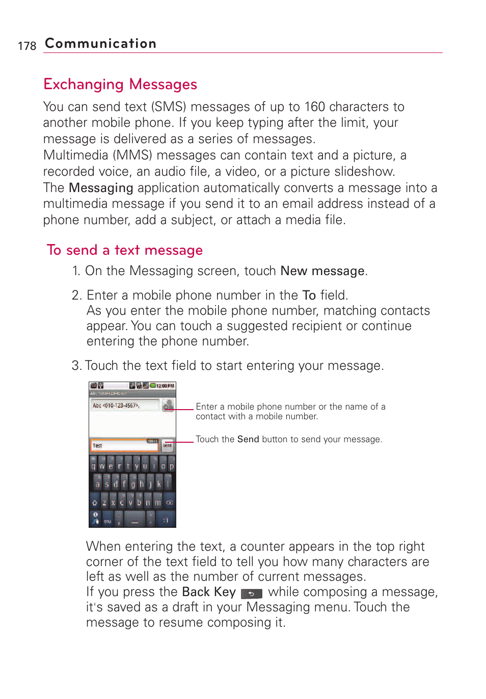 Exchanging messages, Communication | LG VS660 User Manual | Page 180 / 692