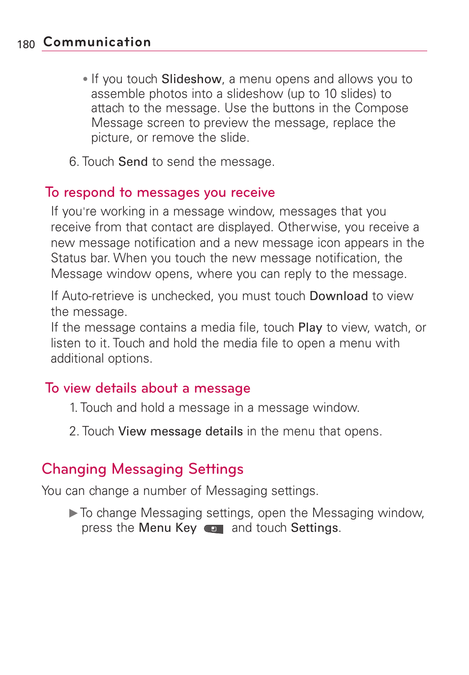 Changing messaging settings | LG VS660 User Manual | Page 182 / 692
